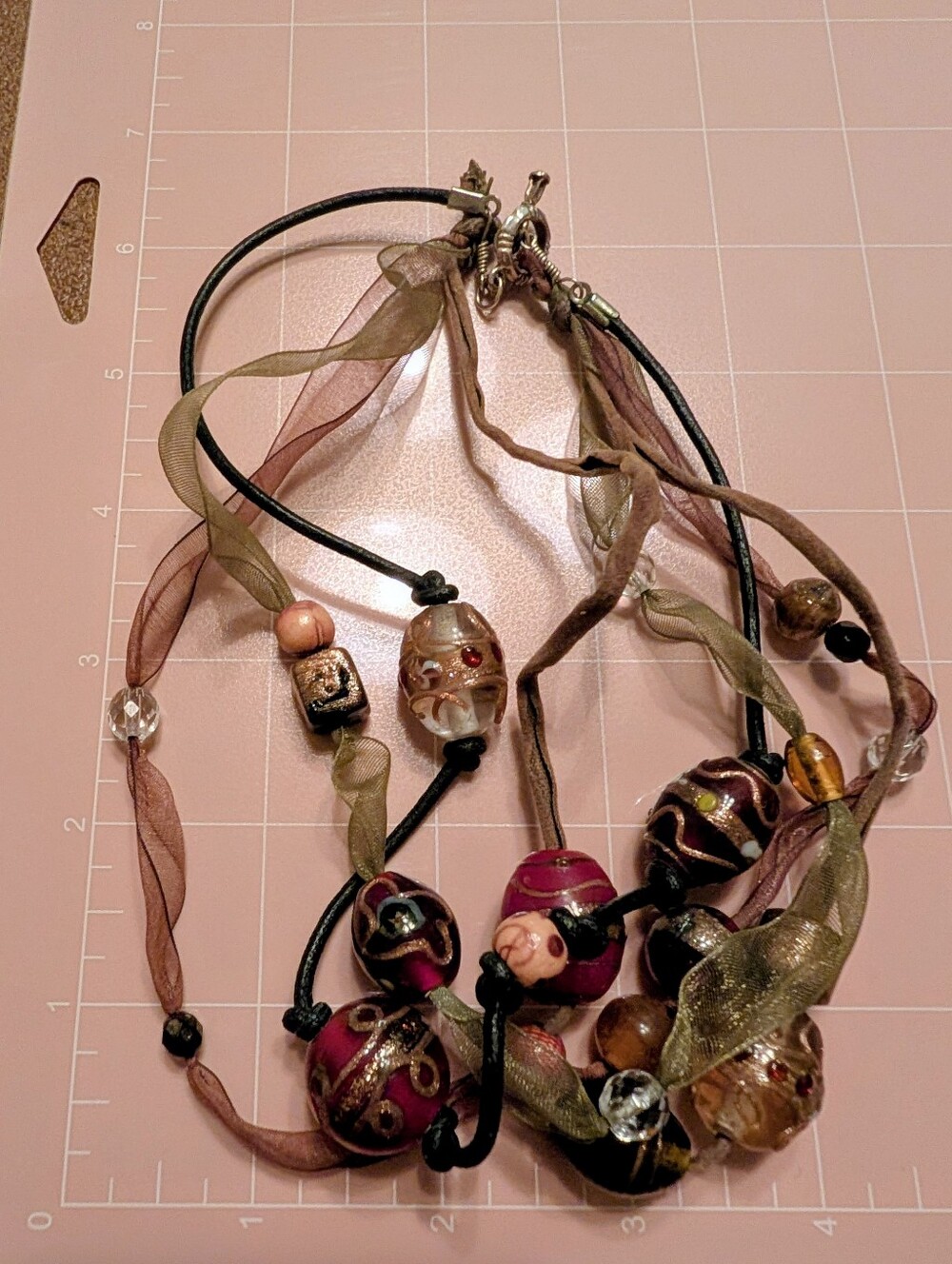 Multicolor Glass Bead & Ribbon Statement Necklace - Women Jewelry